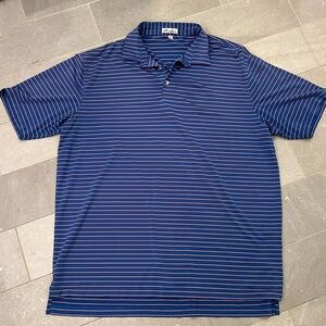 Peter Millar Men’s XL classic fit 3 Button polo, blue with peachy orange stripe
